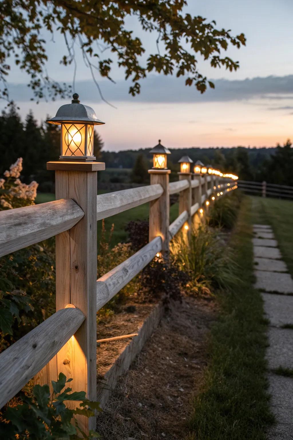Transform your corner fence into a nighttime masterpiece with solar lighting accents.