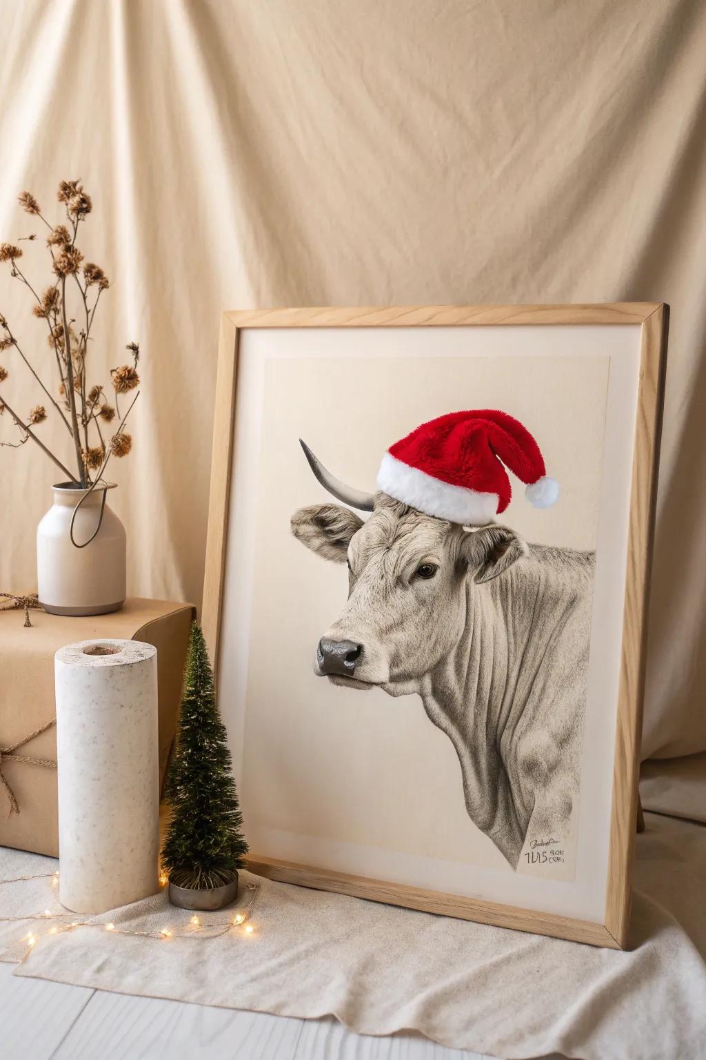 Bring holiday cheer with a minimalist Santa Cow sketch - where festive meets elegant simplicity.