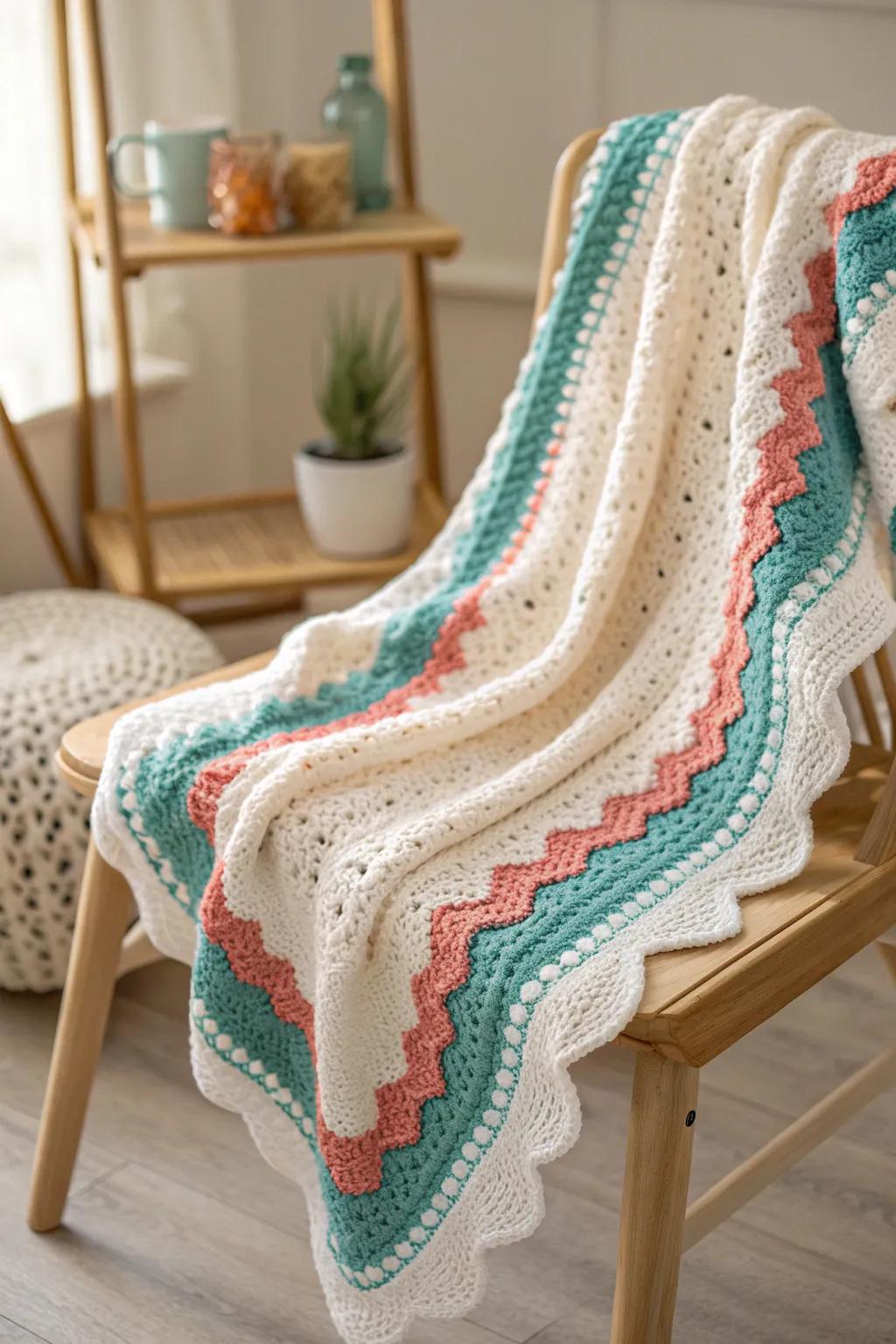 Embrace the soothing waves of crochet elegance—perfect for your next baby blanket creation!