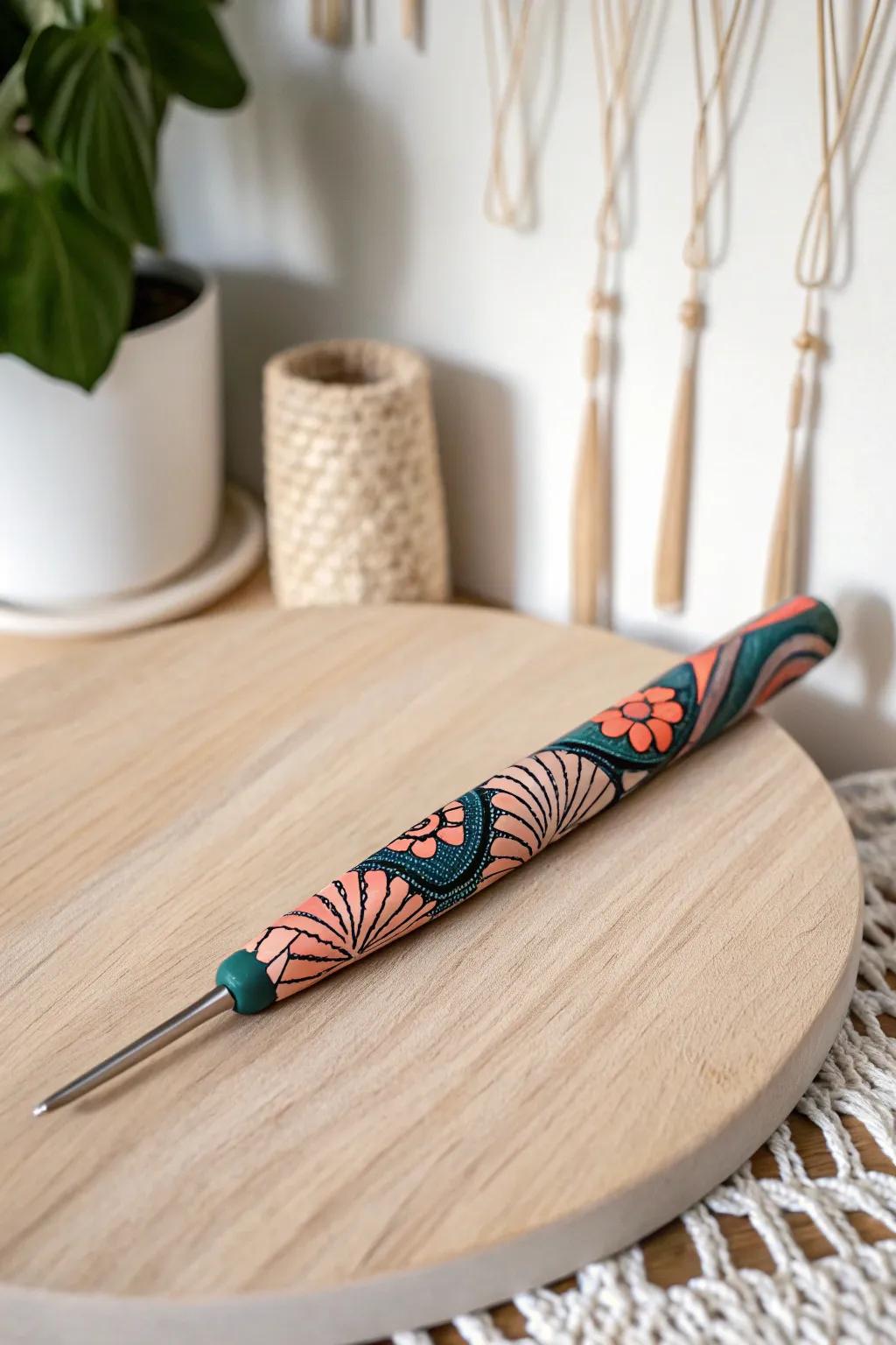 Add a pop of color to your craft sessions with a beautifully hand-painted crochet hook.