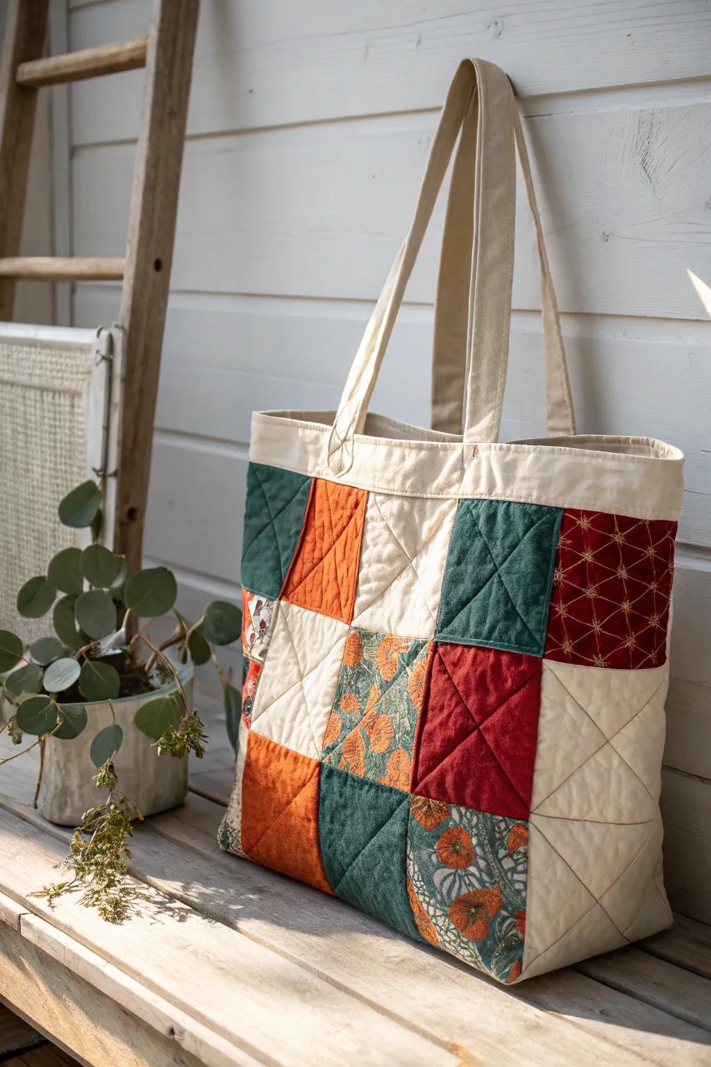 Carry your creativity with style: A stunning crumb quilt bag that combines bold colors with minimalist elegance.