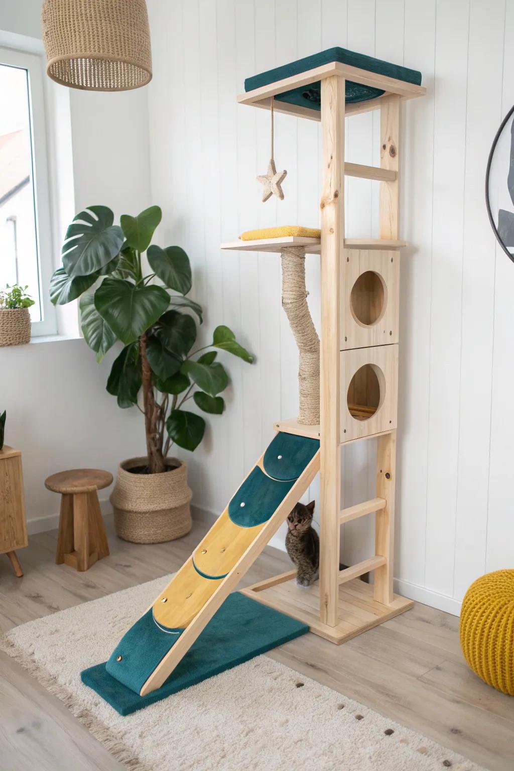 Elevate your feline's playtime with a stunning minimalist jungle gym that blends style and adventure!