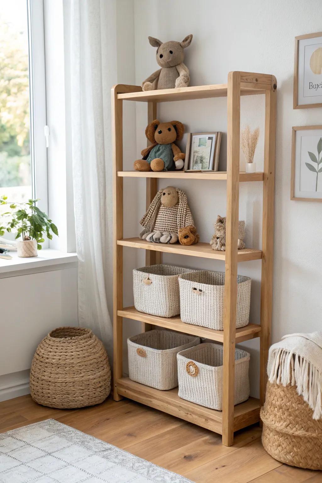 Transform your space with a minimalist bookcase display for your cherished dolls—where organization meets artistry.