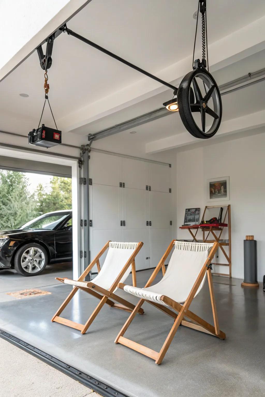 Elevate your folding chair game with chic ceiling storage - the perfect blend of style and functionality!