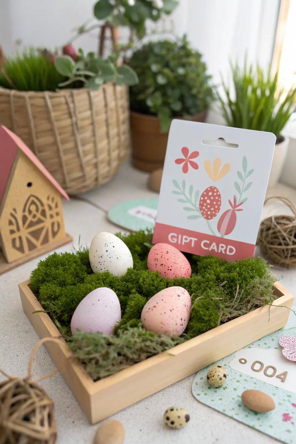 Enchant your loved ones with a miniature Easter garden gift card display—an elegant blend of simplicity and bold beauty.