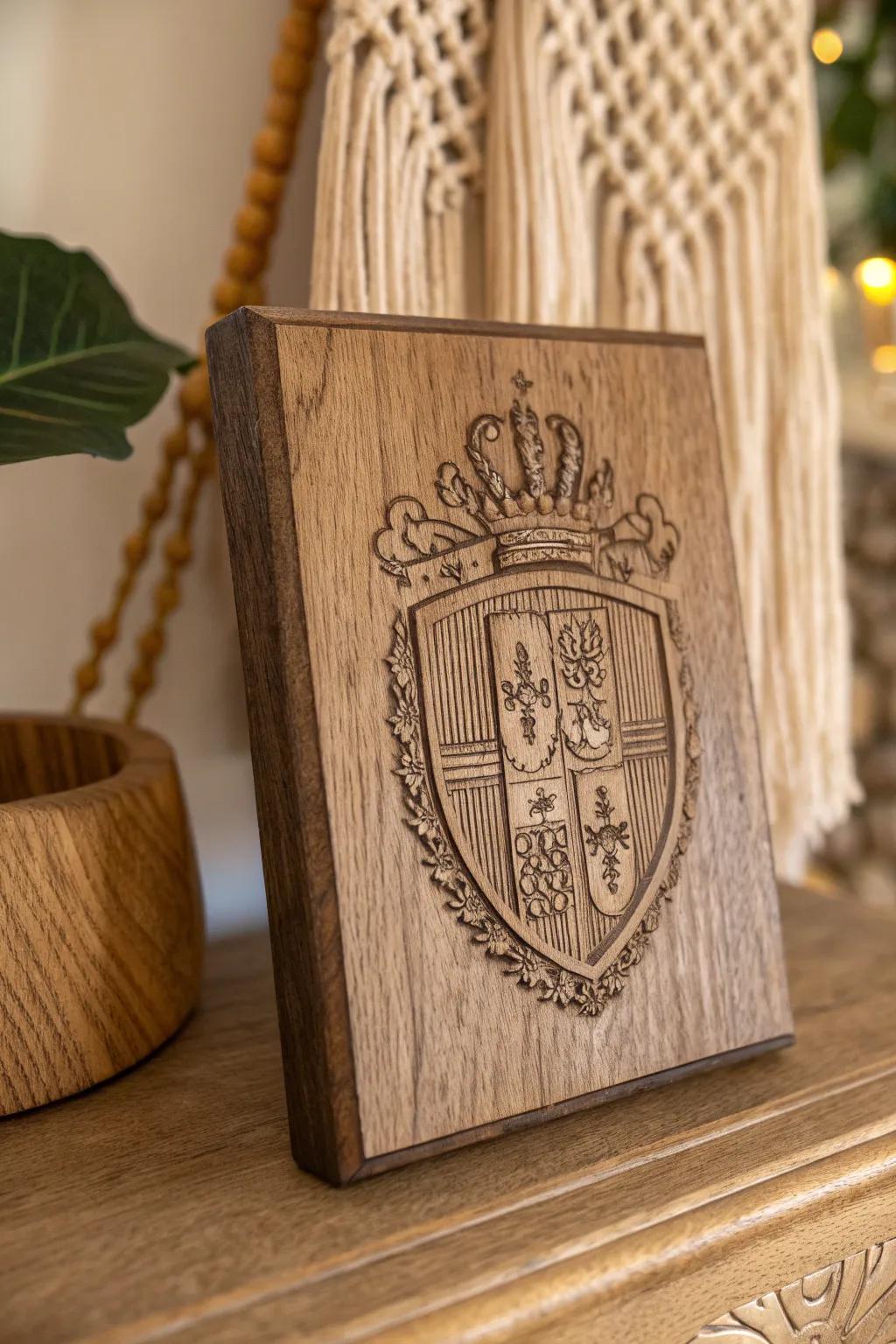 Embrace heritage with a rustic wood plaque, where tradition meets minimalist charm.