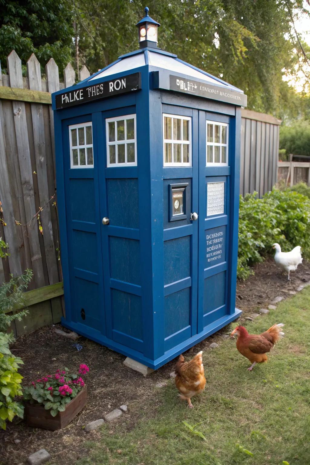 Step into a world of whimsy with this Tardis-inspired chicken coop—a perfect blend of imagination and craftsmanship!