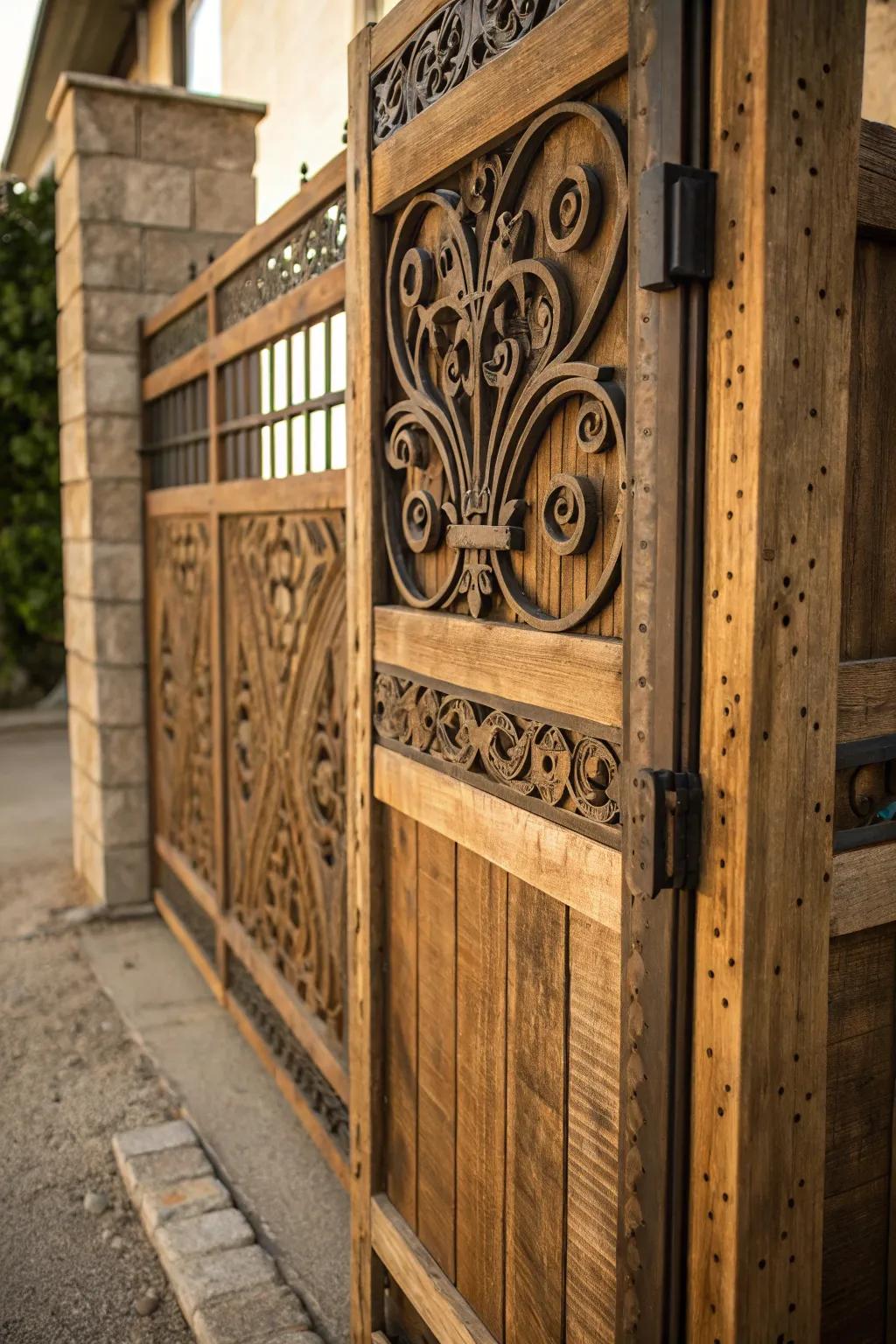 Elevate your entrance with sustainable style: a gate cover crafted from reclaimed wood.