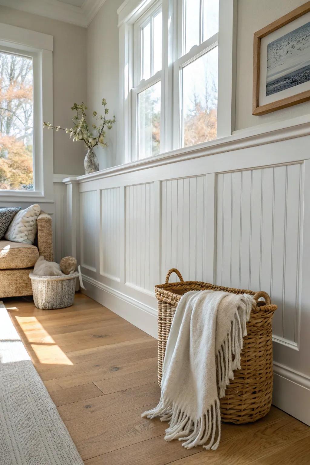 Embrace timeless elegance with beadboard charm, transforming your space into a cozy cottage retreat.