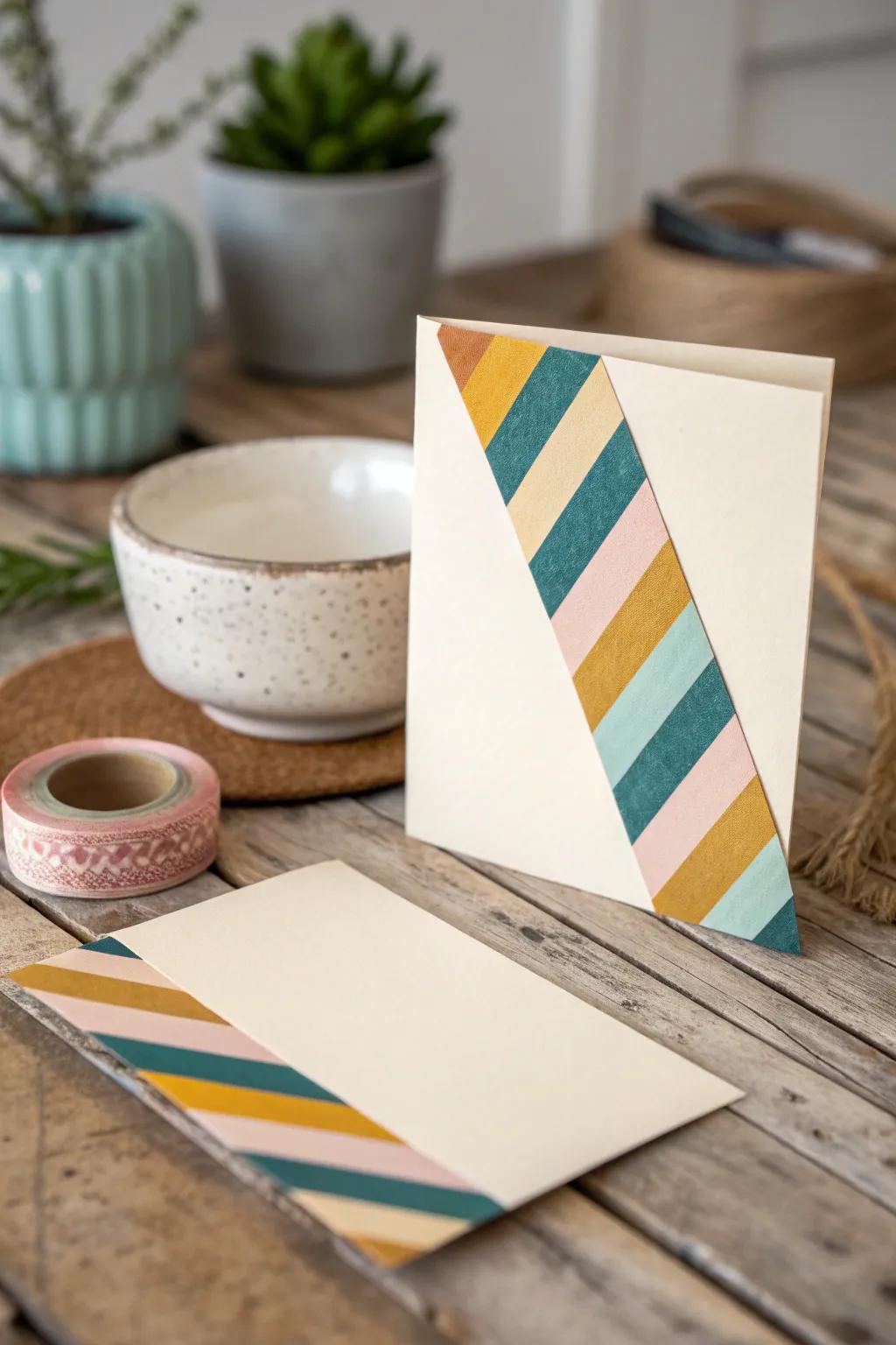 Transform your scrapbooking with the vibrant charm of diagonal washi tape stripes.