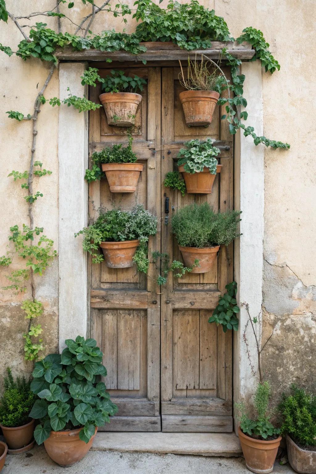 Transform your old door into a stunning vertical garden—a blend of rustic charm and natural beauty.