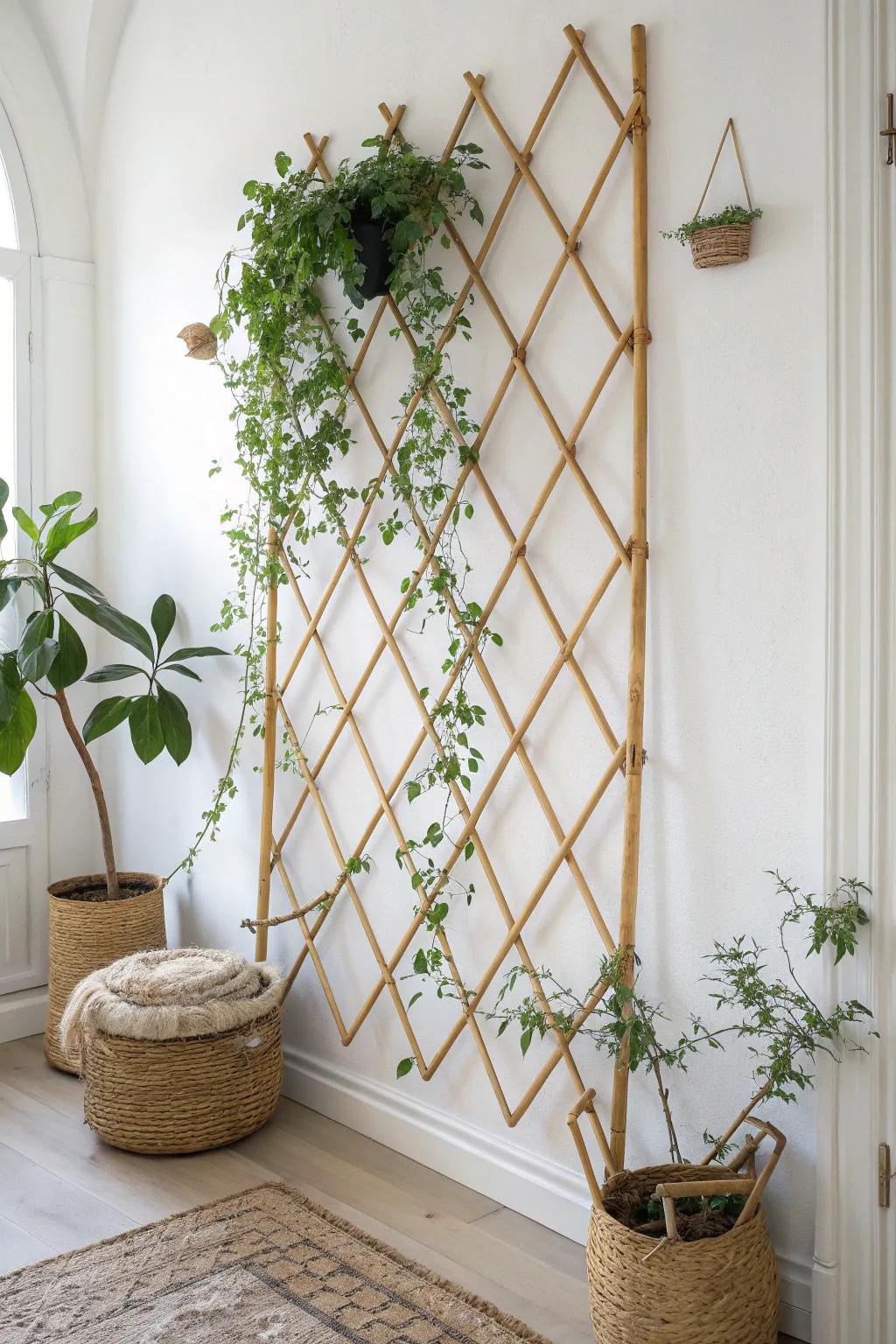 Elevate your indoor greenery with the timeless elegance of a bamboo trellis.