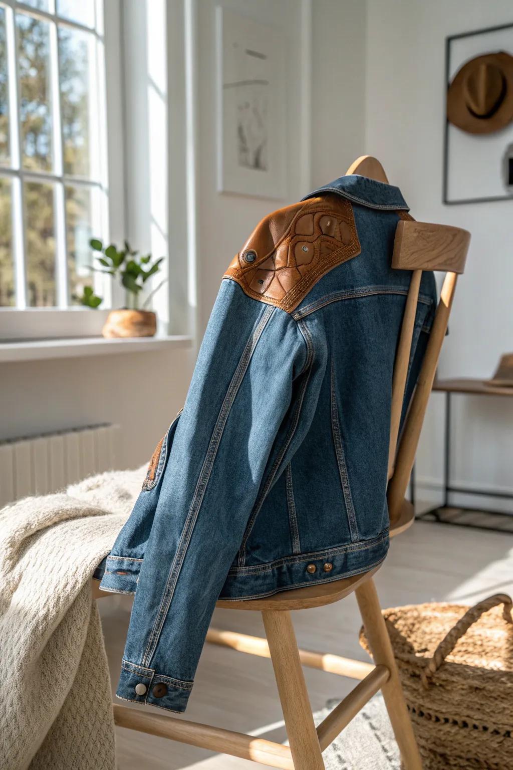 Elevate your denim game with chic leather accents - a perfect blend of rugged and refined.