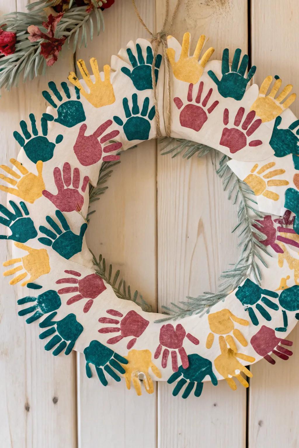 Celebrate the season with a touch of personal flair: a handcrafted handprint wreath that brings warmth and creativity to your holiday décor.