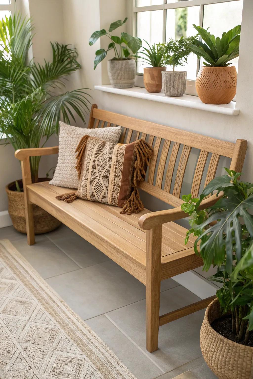 Elevate your entryway with this stunning Scandinavian-inspired wooden bench, where simplicity meets natural beauty.