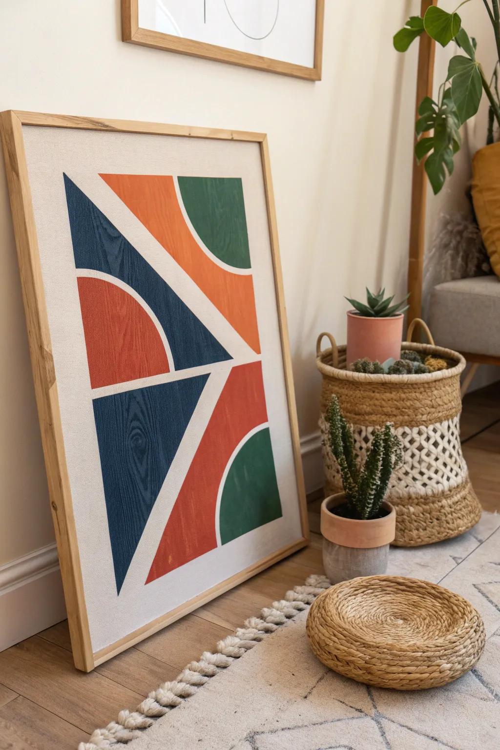 Bring home a splash of creativity with this stunning abstract reverse canvas sign, where bold colors and minimalist design meet.