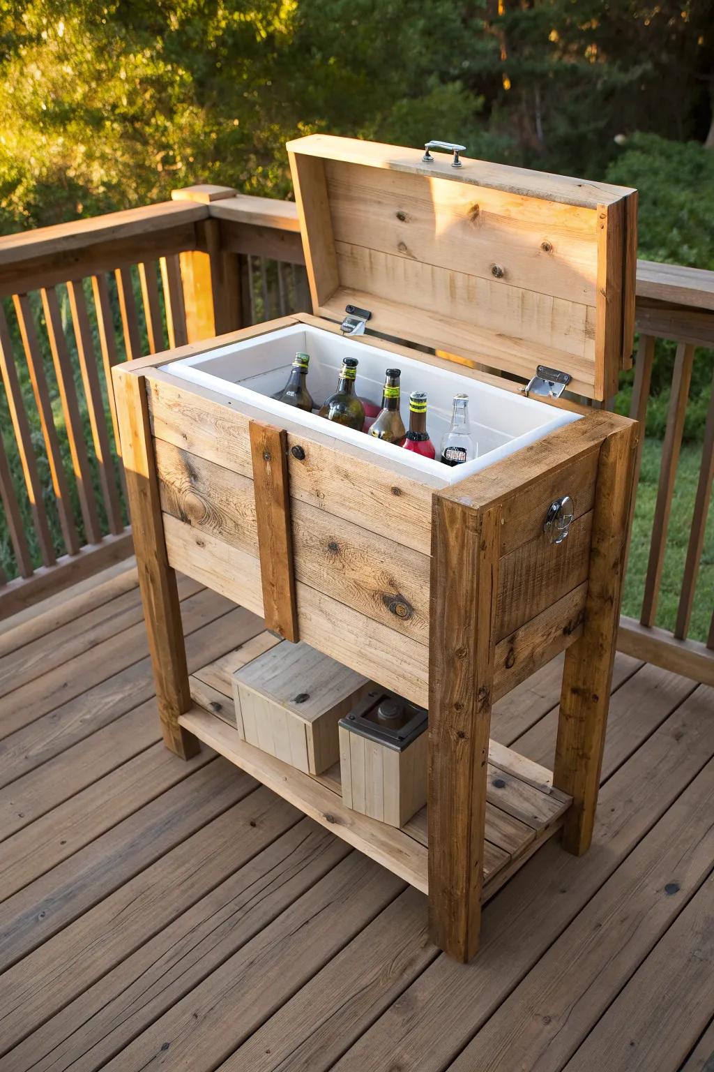 Elevate your summer gatherings with a handcrafted rustic cooler stand - the perfect blend of function and craftsmanship!