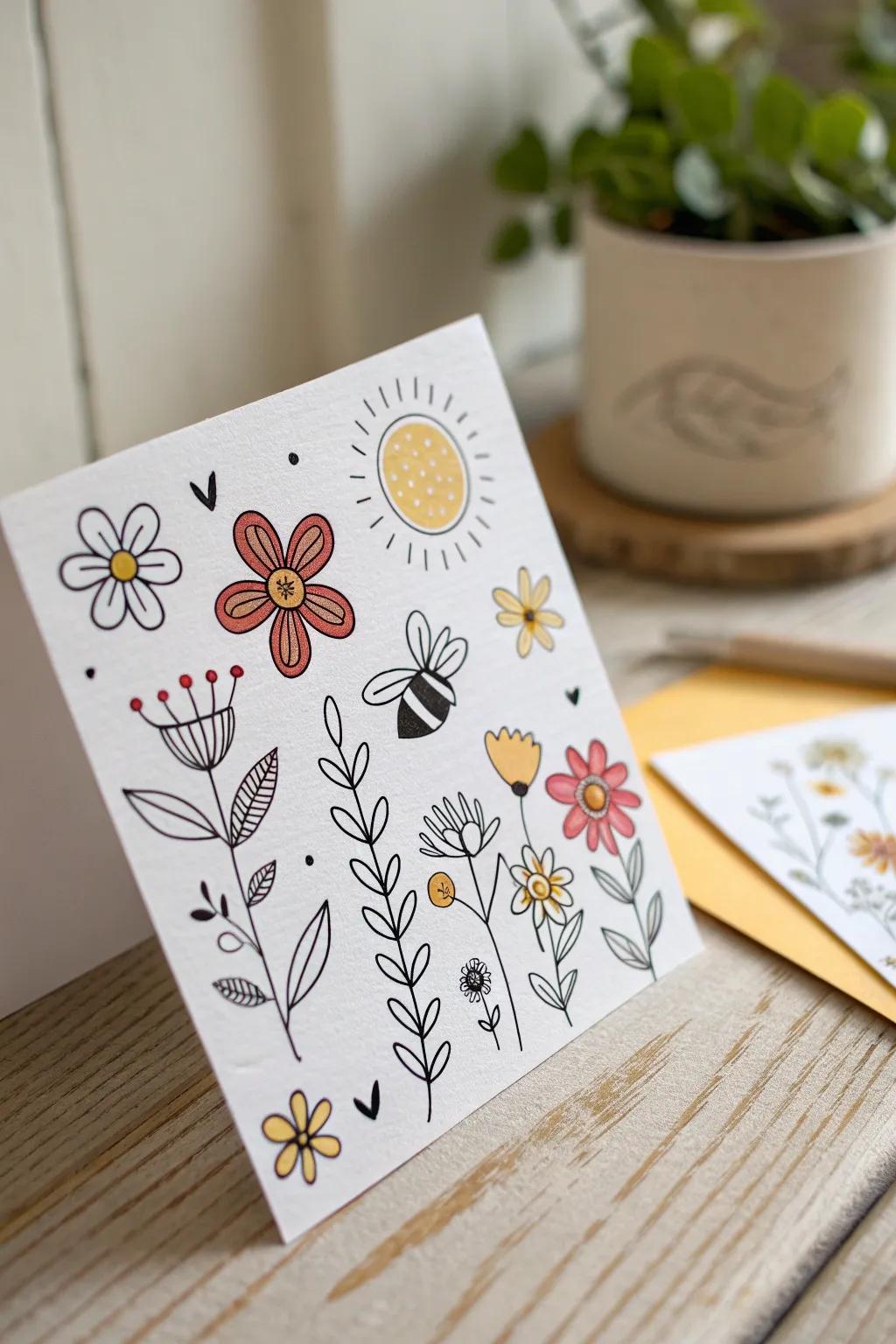 Capture the essence of spring with charming doodles that dance across your card.