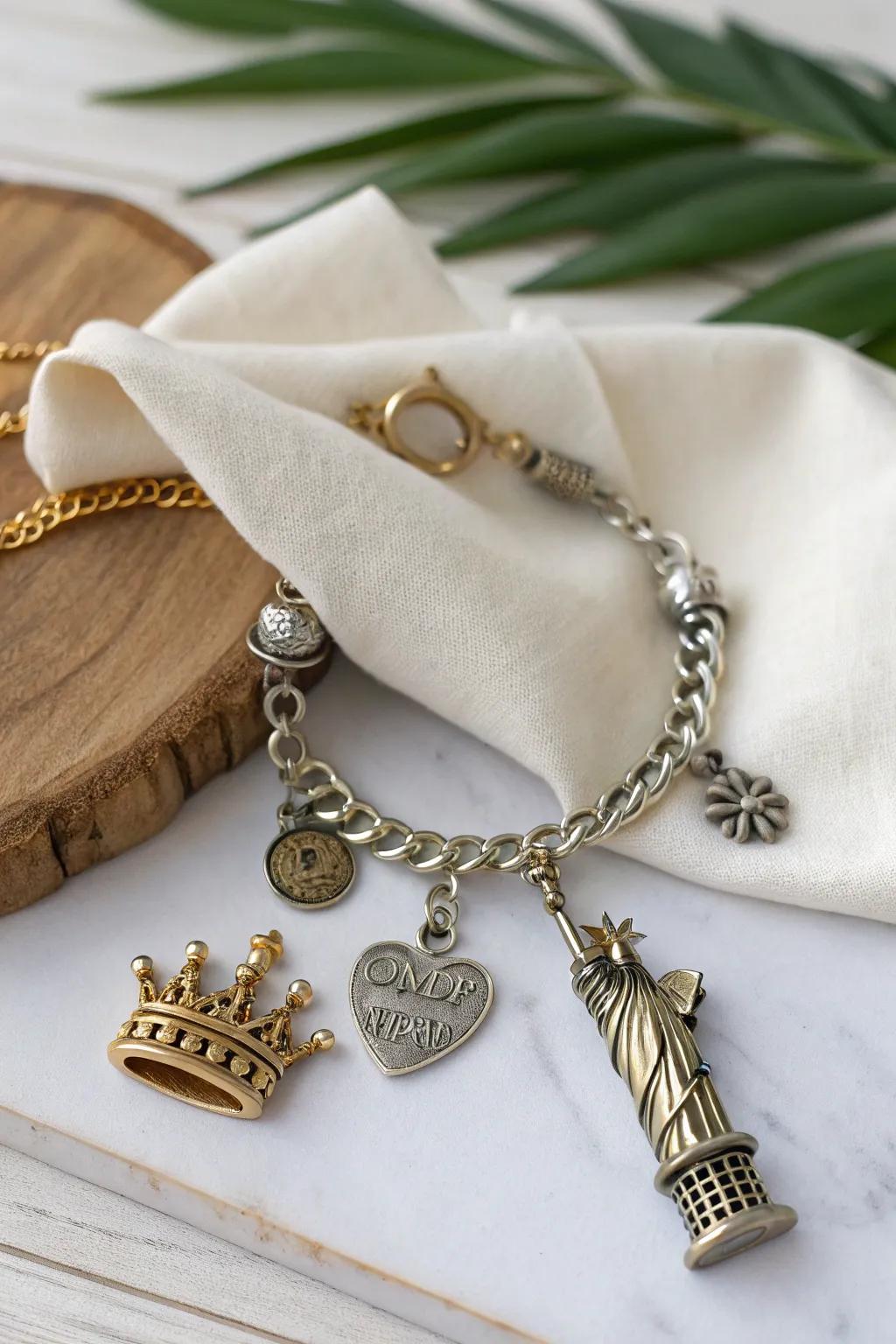 Carry the spirit of liberty with you: A handcrafted charm bracelet inspired by the iconic Statue of Liberty, perfect for the minimalist boho enthusiast.