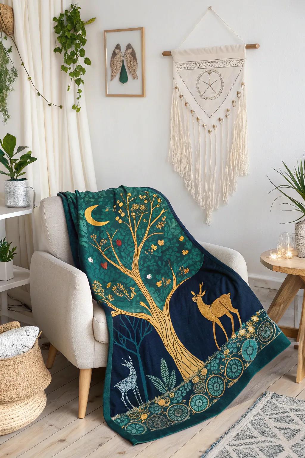 Wrap yourself in the magic of the forest with this enchanting woodland blanket. Perfect for cozy evenings in your minimalist haven.
