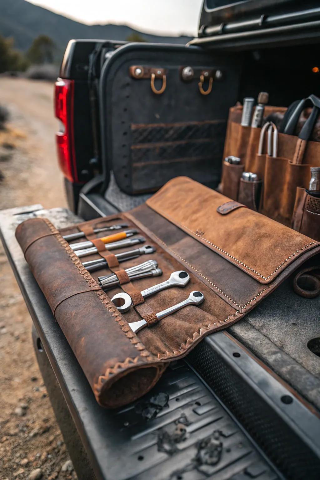 Elevate your SUV storage with a handcrafted tool roll organizer that combines functionality with timeless style.
