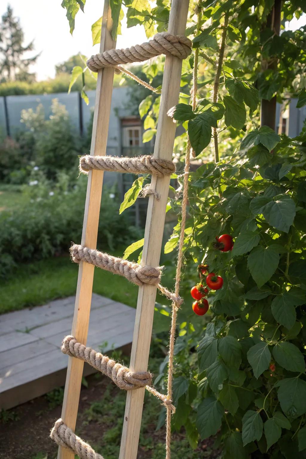 Embrace nature's elegance with a handcrafted rope ladder trellis, where simplicity meets style.
