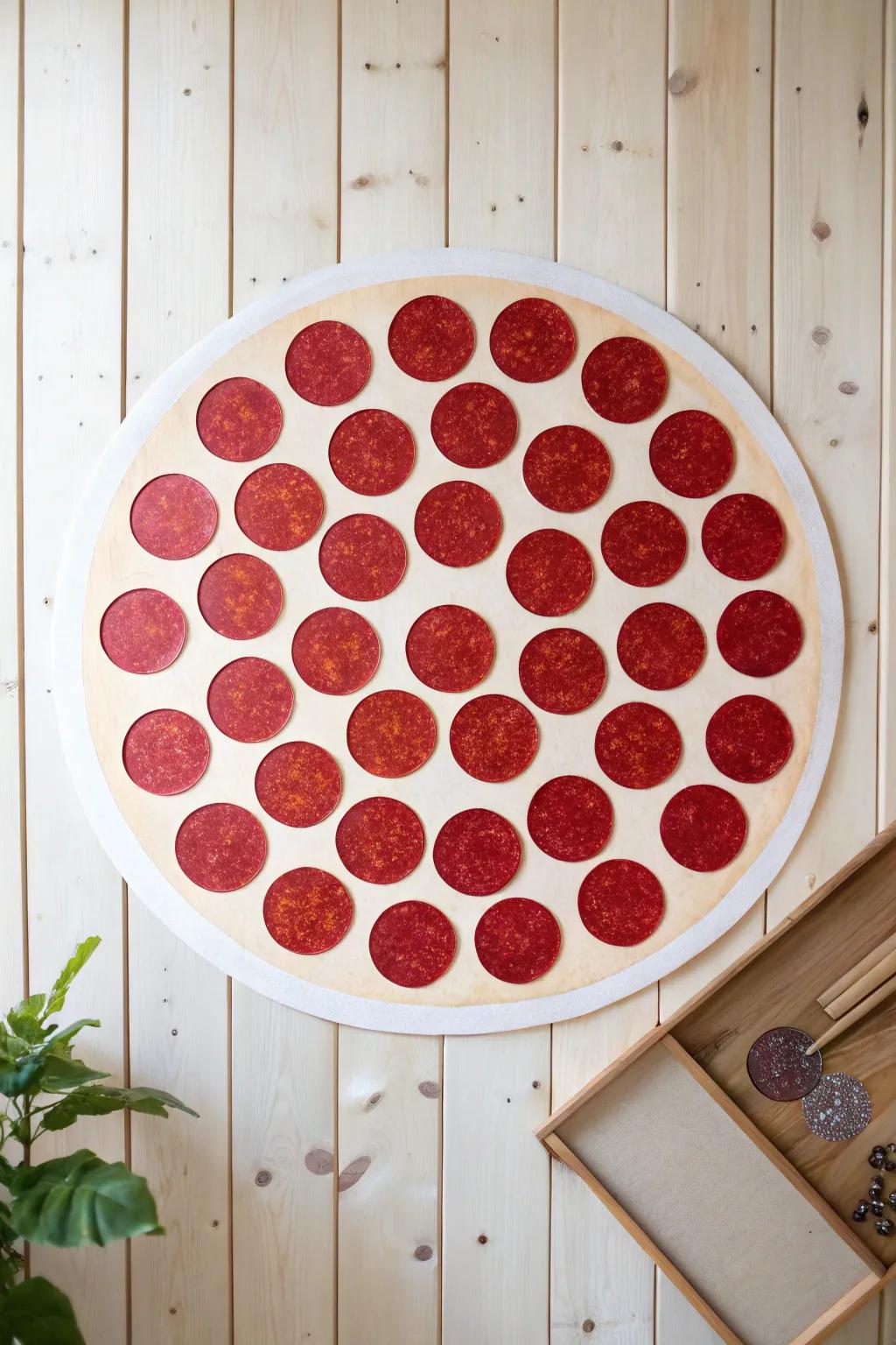 Art meets culinary delight: a minimalist pepperoni pizza poster with a boho twist.