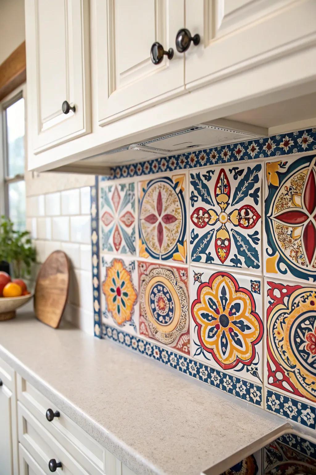 Transform your kitchen with Mediterranean mosaic stencils, blending vibrant tradition with minimalist charm.