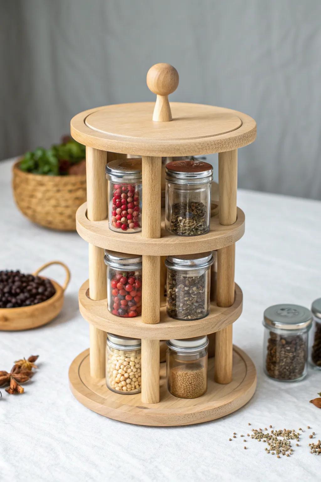 Transform your bead storage with this chic, minimalist rotating spice rack. A perfect blend of functionality and style!