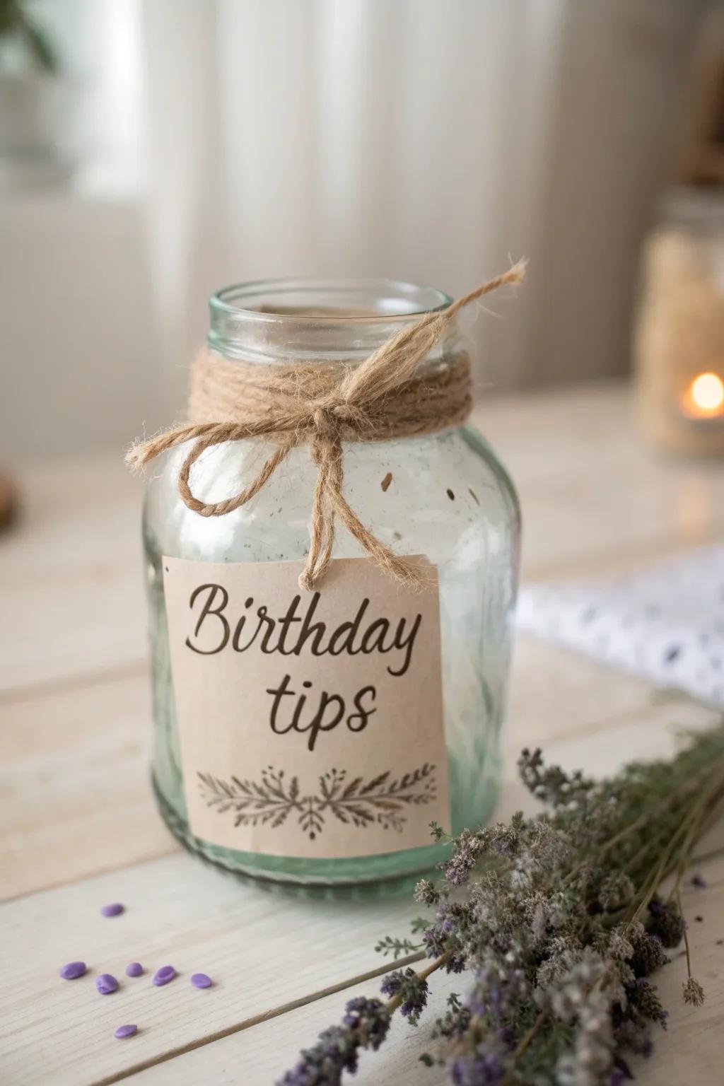Transforming trash into treasure: An eco-chic birthday tip jar with a touch of minimalist charm.