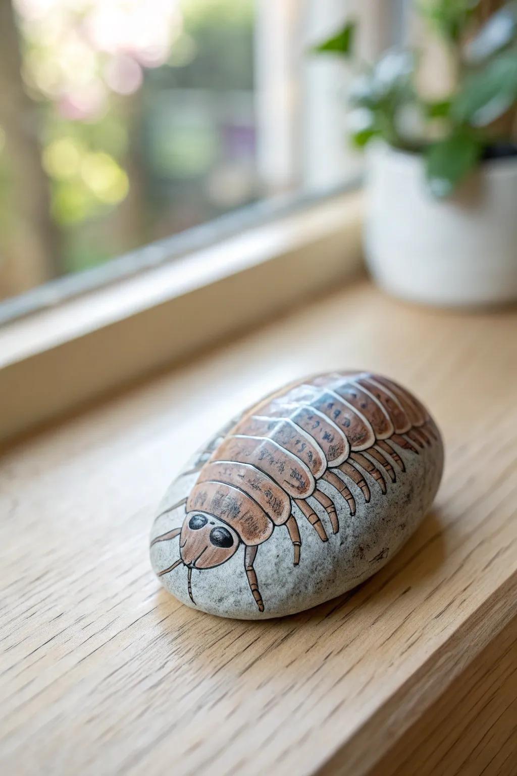 Embrace the charm of nature with this beautifully painted woodlouse rock, a perfect blend of Scandinavian minimalism and boho flair.