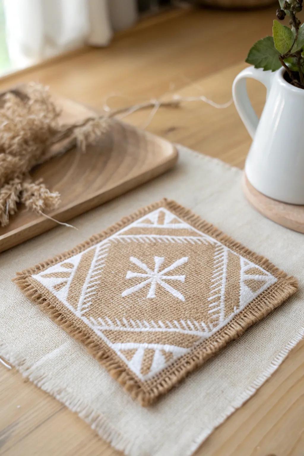 Elevate your table setting with handmade burlap coasters, where simplicity meets style.