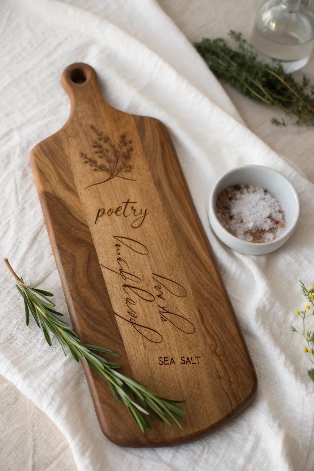 Elevate your dining experience with engraved words that speak to the heart, blending simplicity and elegance.