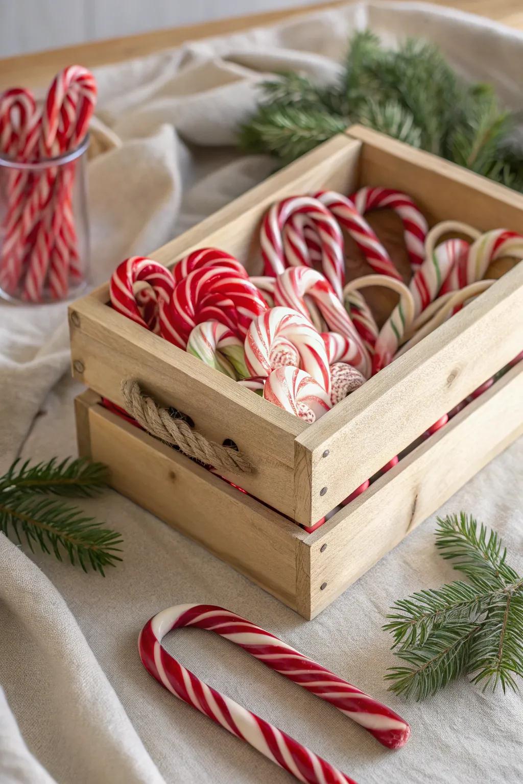 Sweeten your holiday decor with a charming Candy Cane Delight crate, where simplicity meets nostalgia.