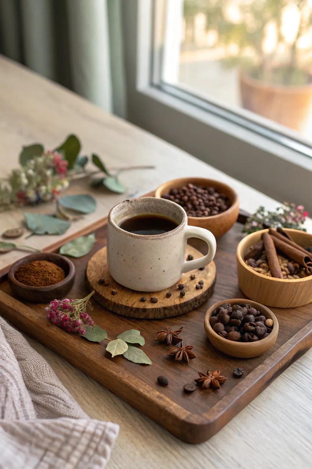 Elevate your coffee tasting event with a themed display that charms and delights.