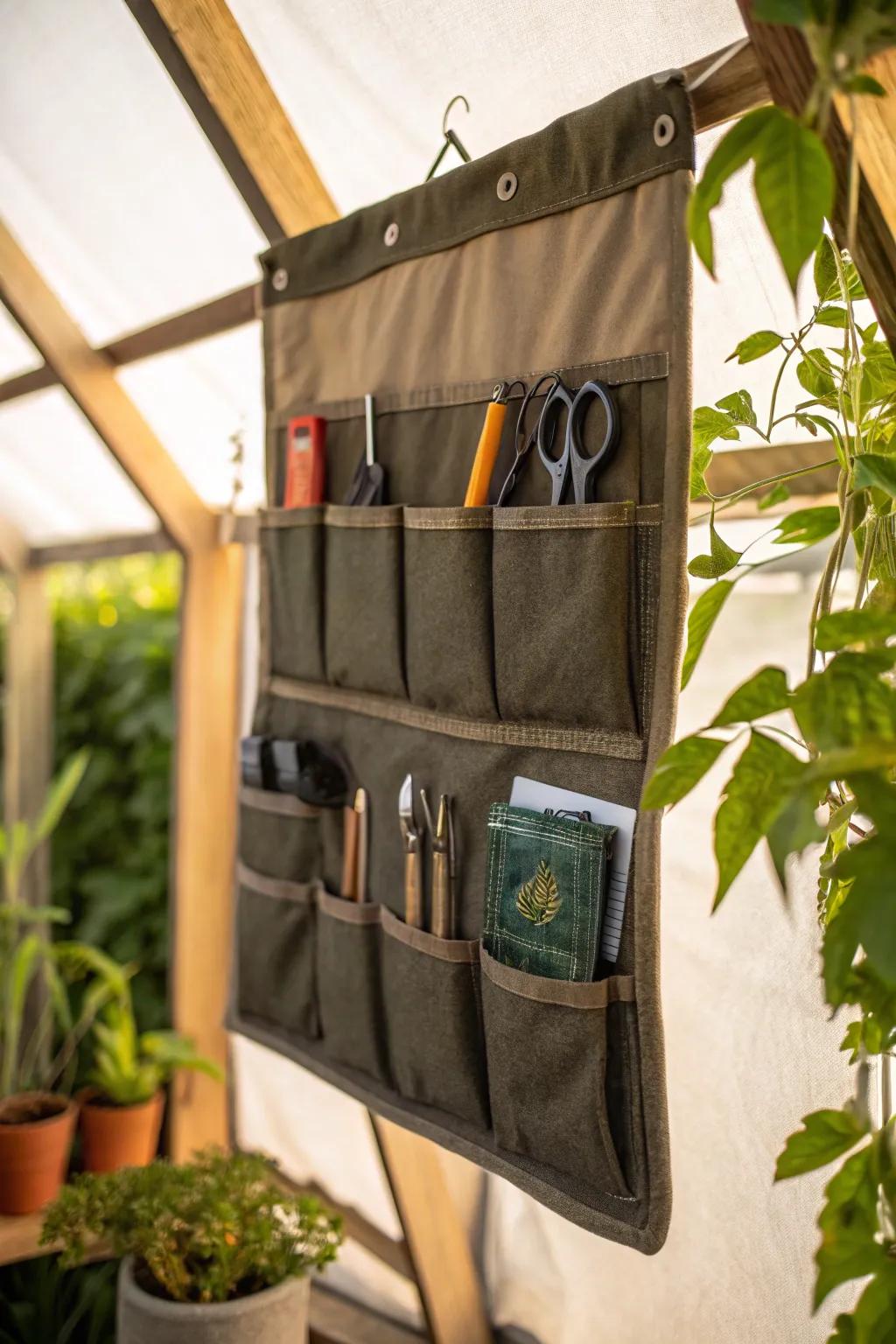 Keep your grow tent tidy and tools within reach with a handcrafted pocket organizer.