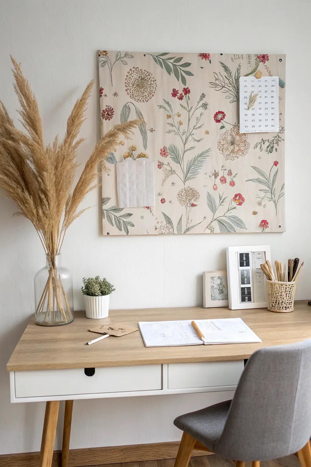 Transform your workspace with a chic fabric bulletin board – where Scandinavian simplicity meets boho flair.