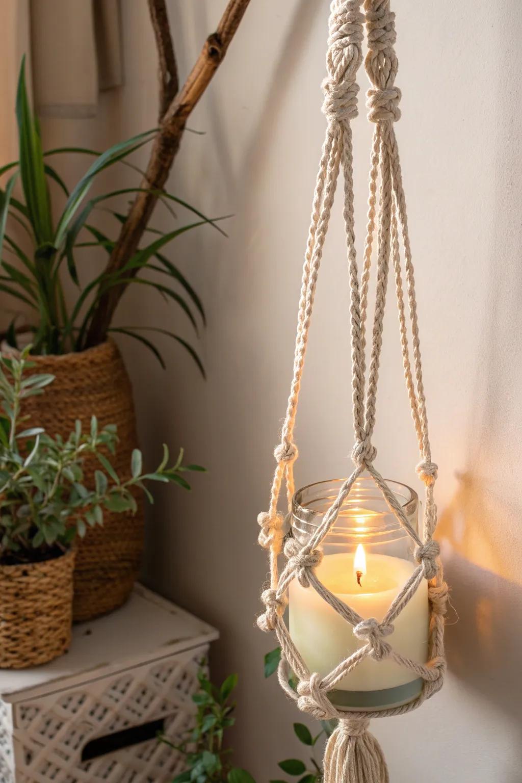 Elevate your space with the warm glow and artisan touch of a macramé candle holder.