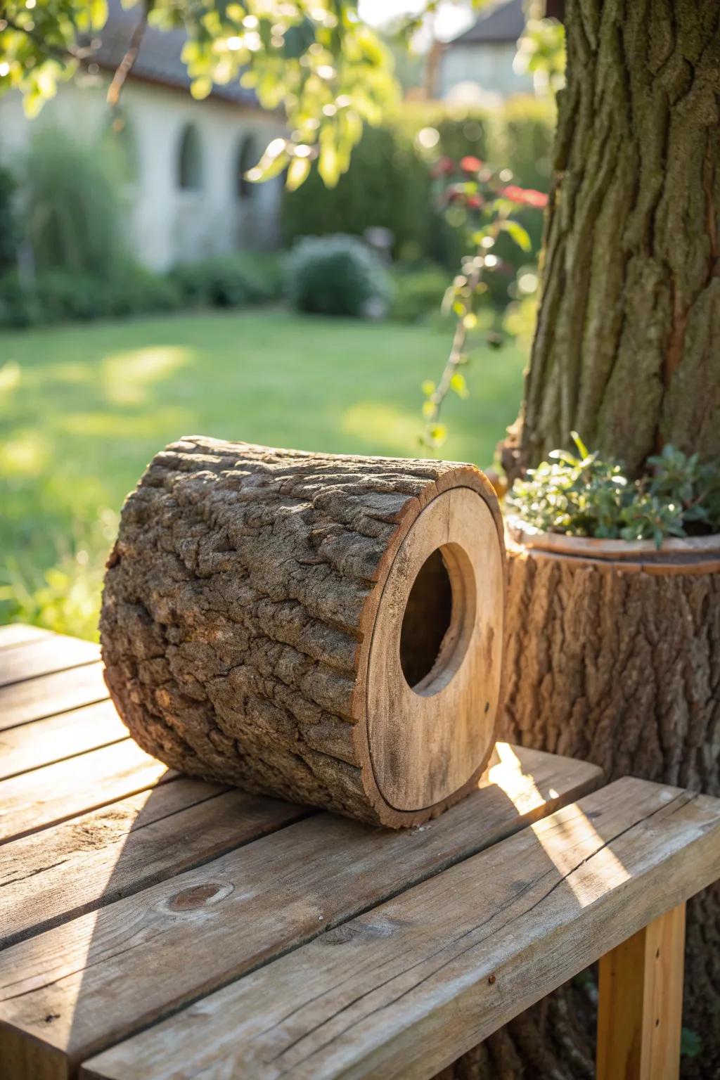 Craft a nature-inspired sanctuary with a hollow log nesting box.