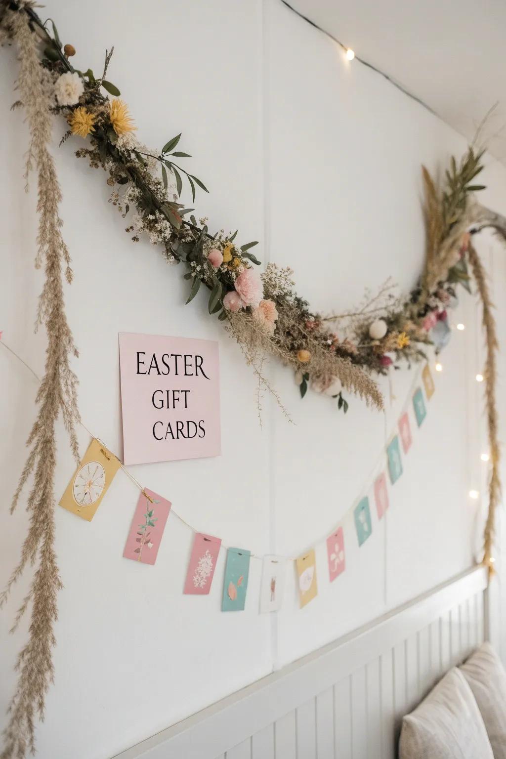 Celebrate Easter with a touch of elegance: A minimalist garland display for your gift cards.