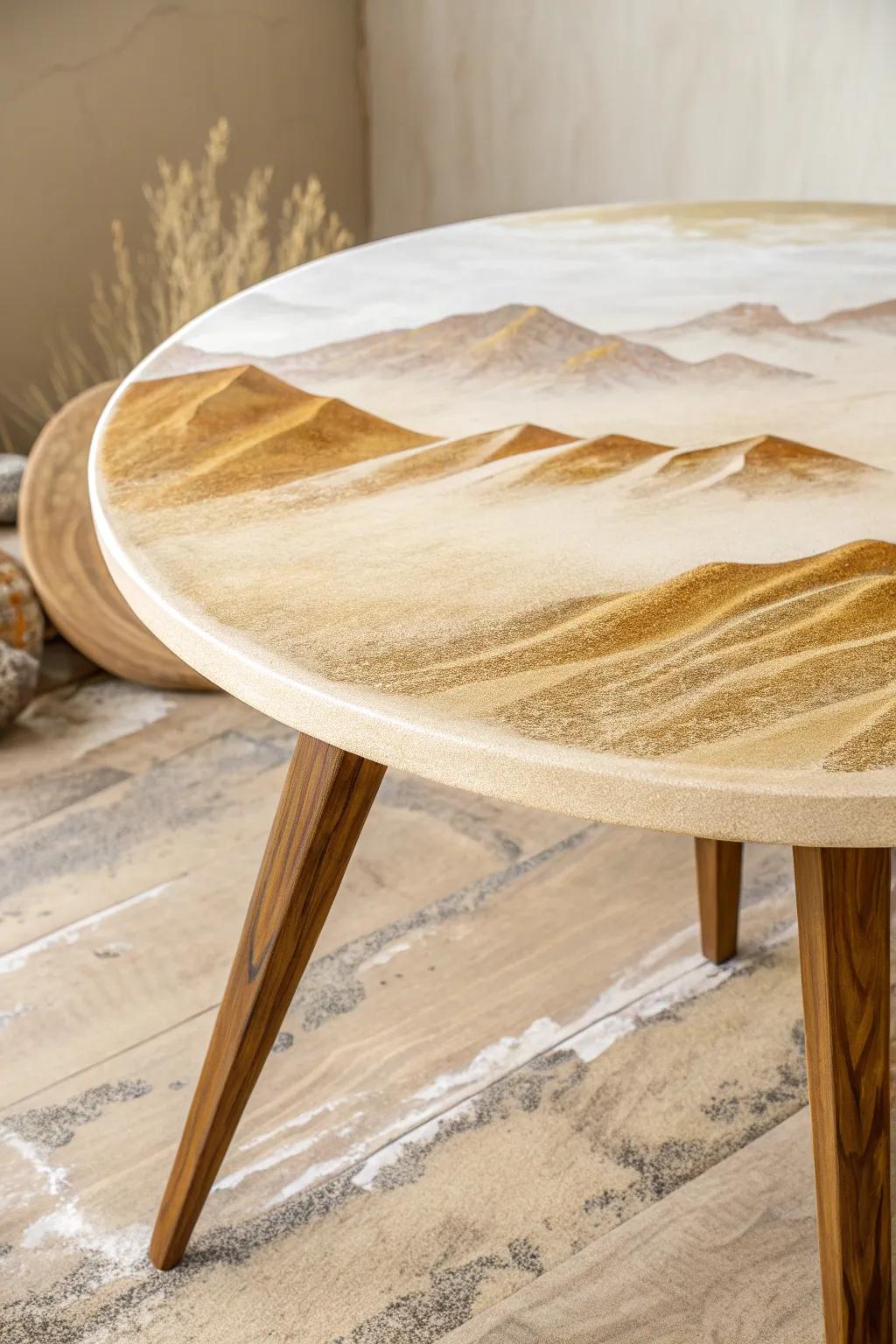 Bring the warmth of desert dunes into your home with this stunning epoxy table top.