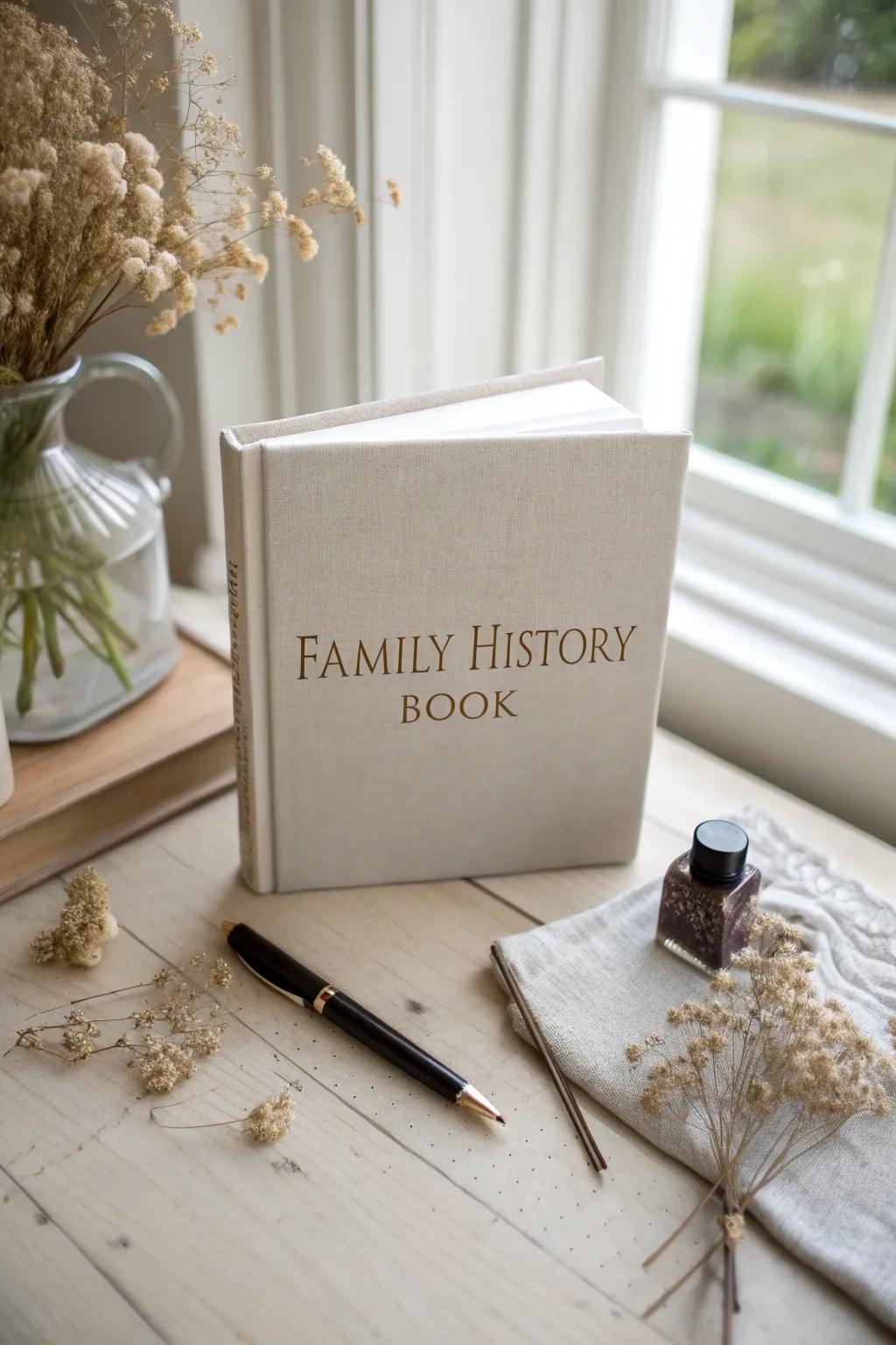Discover the stories that shaped your family, elegantly captured in a minimalist book layout.