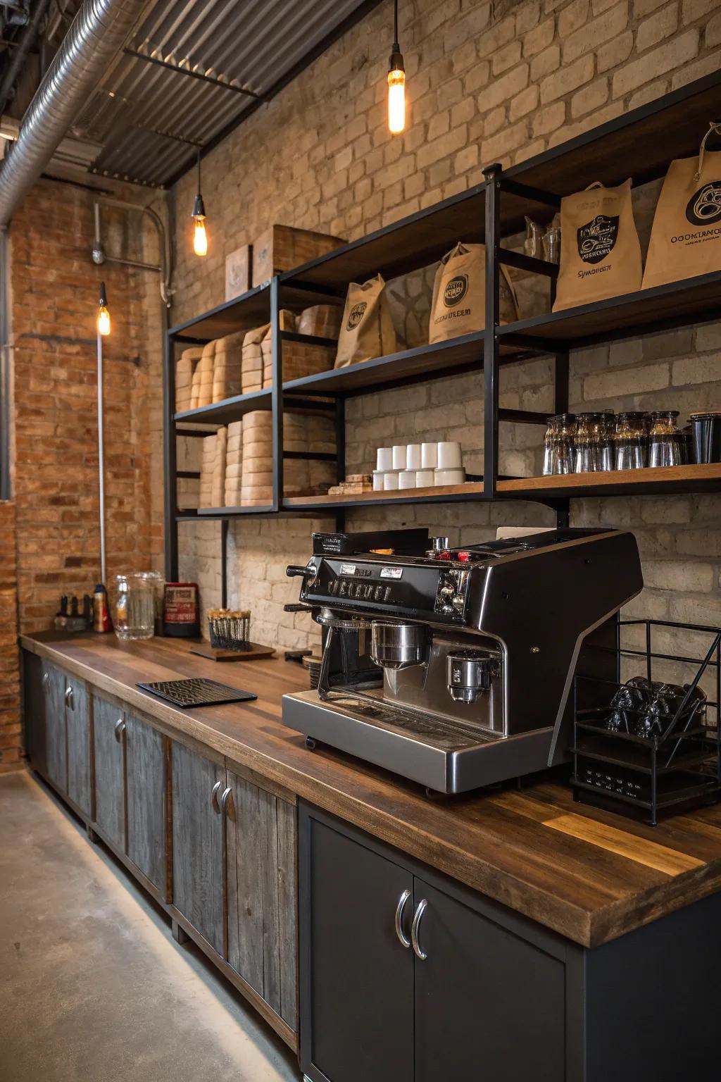 Transform your garage office with a stylish coffee station—where craftsmanship meets your morning ritual.