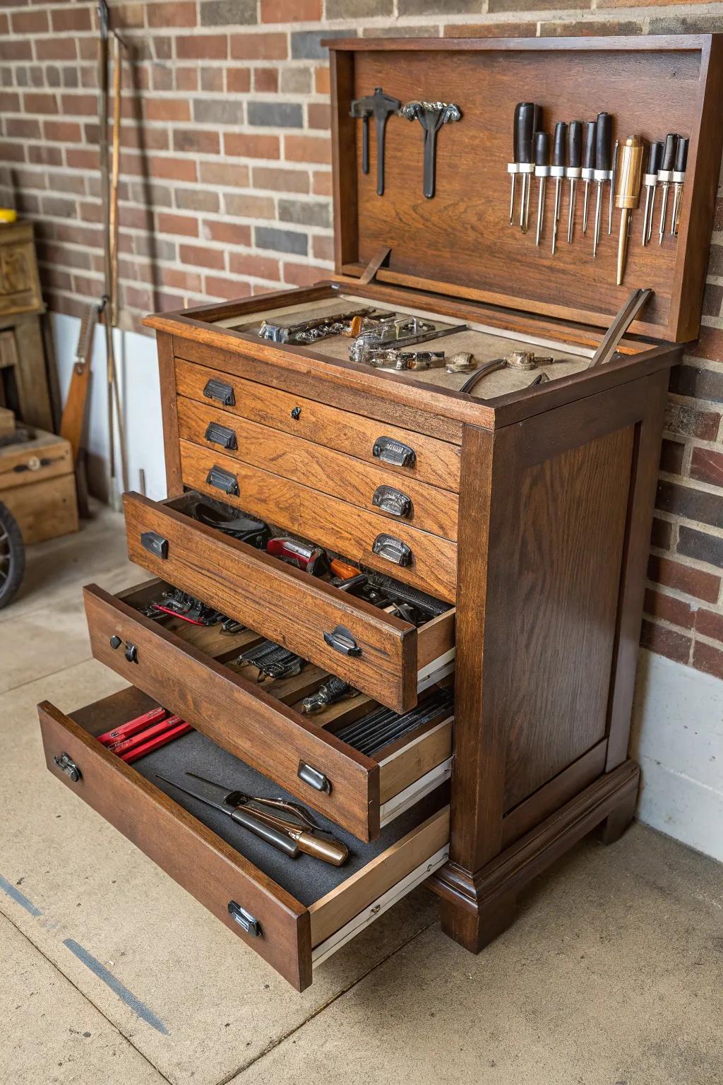 Transform vintage elegance into practical storage with this upcycled tool chest.
