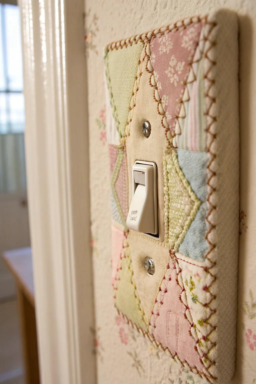 Add a touch of cozy elegance to your space with a handcrafted patchwork light switch cover.