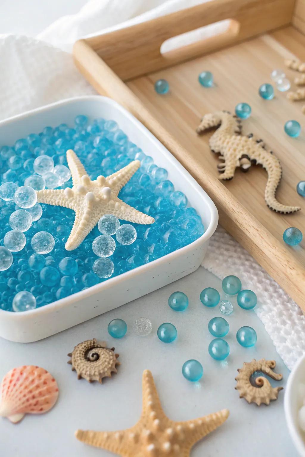 Dive into a serene Under the Sea adventure with this enchanting sensory bin, where simplicity meets the wonders of ocean life.