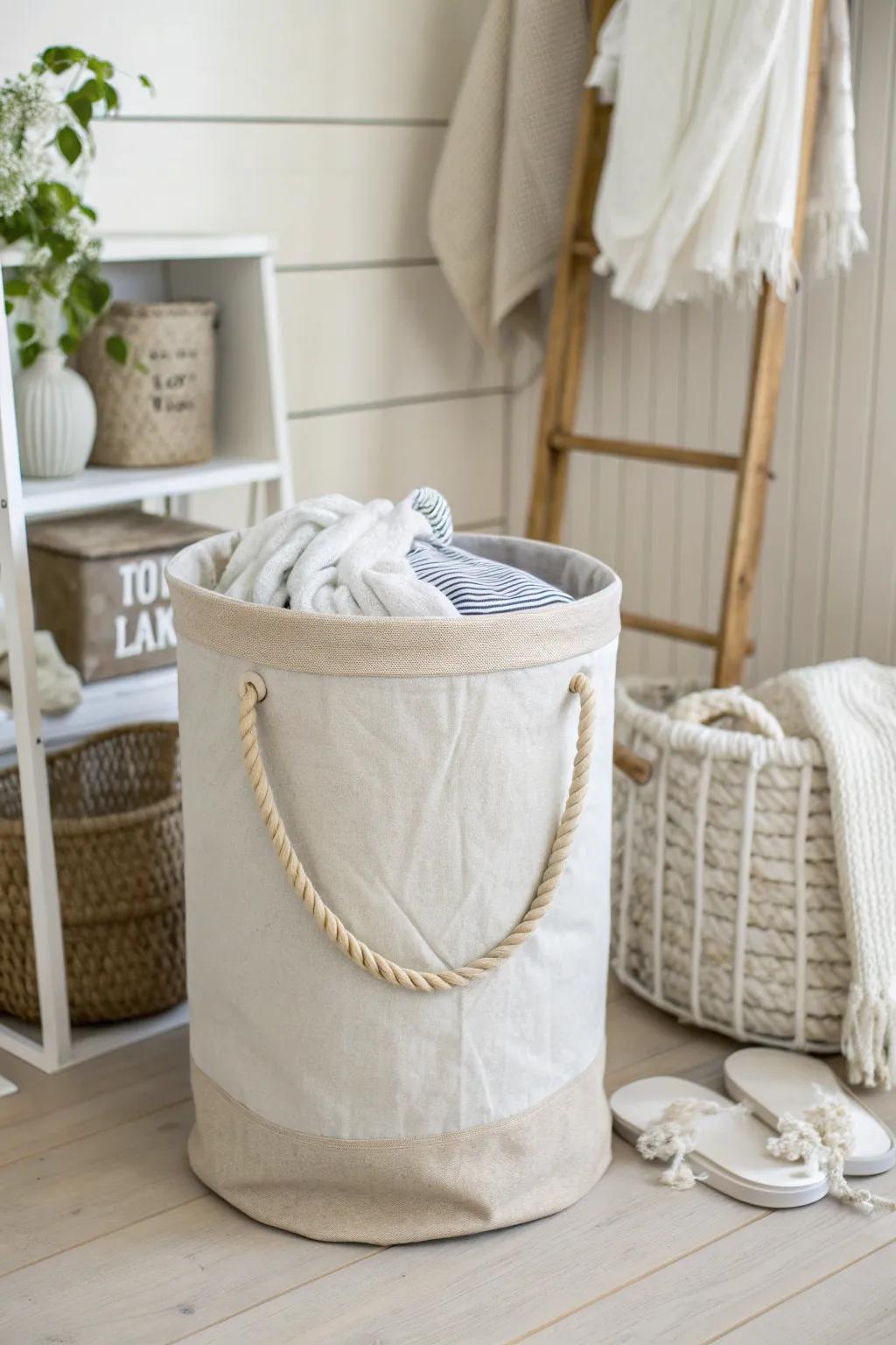 Elevate your laundry storage with this chic, handcrafted laundry hamper. Perfect for the minimalist home!