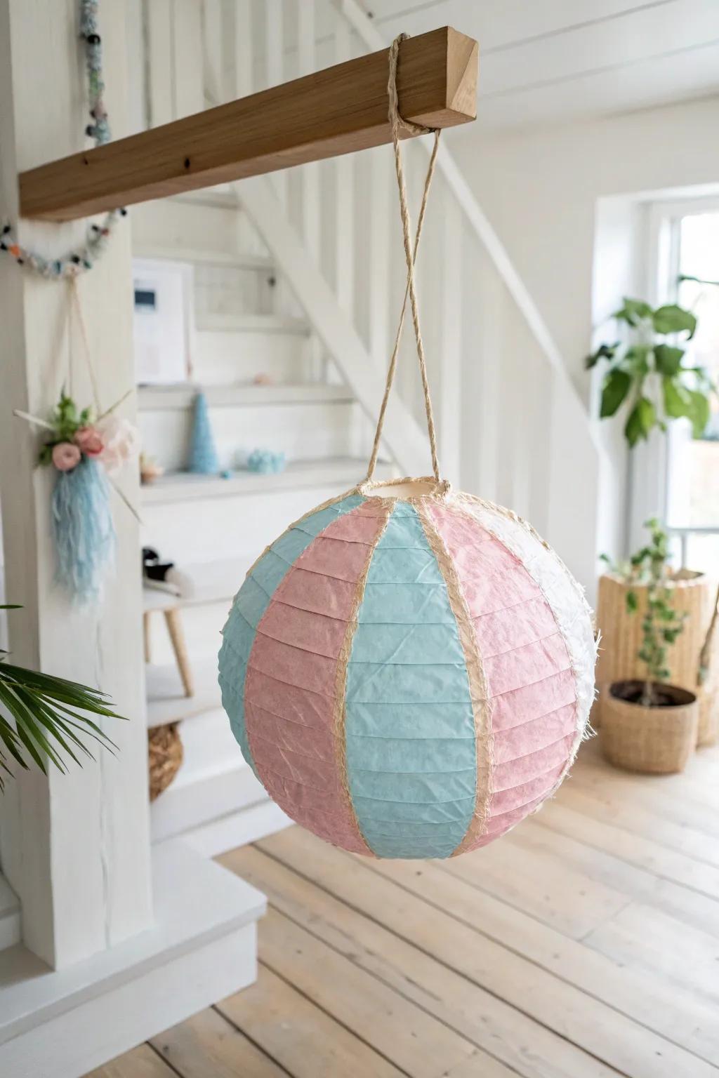 Transform your party with a charming beach ball piñata, the perfect blend of minimalist elegance and playful spirit.