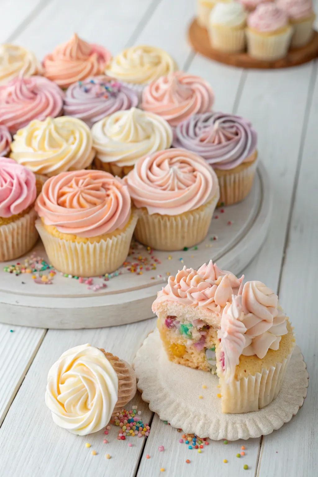 Unveil the joy with every bite: Discover the hidden surprise inside these delightful cupcakes!