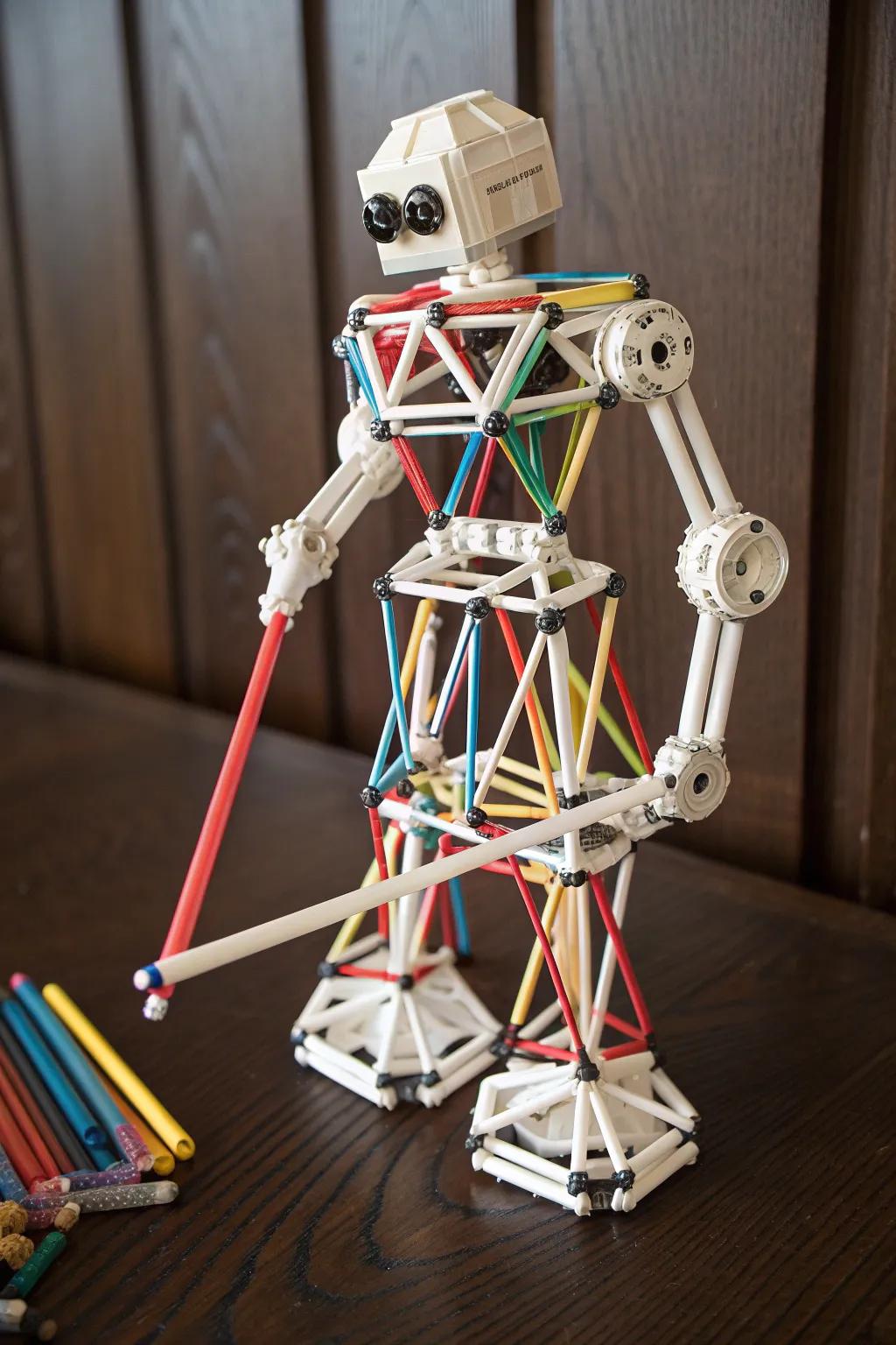 Innovative craftsmanship: Transforming ordinary straws into creative robot connectors.